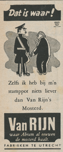 716035 Advertentie voor Van Rijn's Mosterd, geproduceerd bij Van Rijn's Mosterd- en Azijnfabrieken, [Nieuwe Kade 11-13] ...